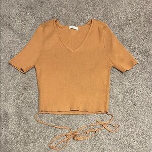 Active USA V-Neck Ribbed Brown Top